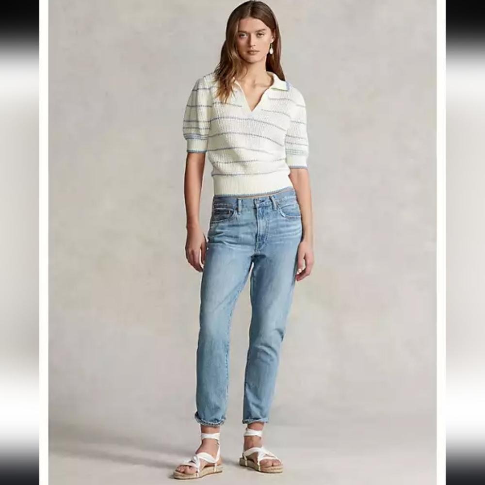 Rent $198 The Runaway Polo Ralph Lauren Striped Cotton-Linen Polo Sweater XS